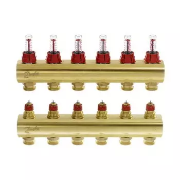 Коллекторы Danfoss FHF-6F для 6 контуров, с преднастройкой и расходомерами