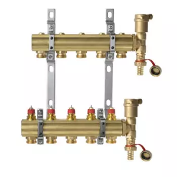 Комплект коллекторов Danfoss FHF-5 set с кронштейнами и воздухоотводчиками, 5 контуров