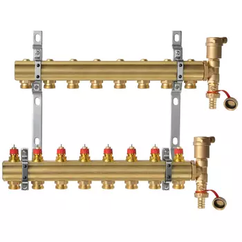 Комплект коллекторов Ридан FHF-8R set с кронштейнами и воздухоотводчиками, 8 контуров