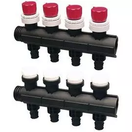 Модульный коллектор Uponor для теплого пола PRO 1" с запорными вентилями, 4 выхода на 20х2,0 Q" E, артикул 1032704