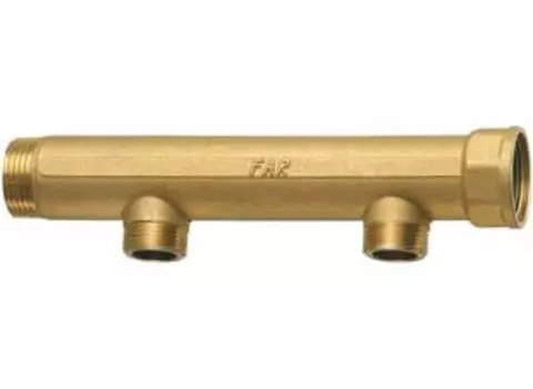 Проходной коллектор FAR (ВР-НР) с 2 отводами (НР) из латуни стойкой к дезоцинковыванию FK 3616 134, размер 1"х3/4"