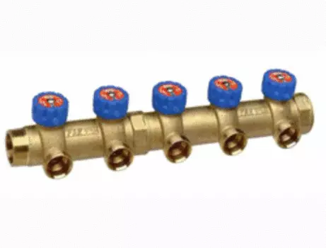 Регулирующий проходной коллектор MULTIFAR (ВР-НР) из латуни стойкой к дезоцинковыванию для пластиковых и металлопластиковых труб FK 3827 C11410 (10 отводов 1 1/4")