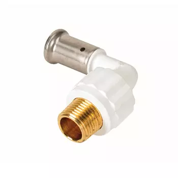 Угольник 90° НР, ПВДФ пресс (белый), 16x1/2", HENCO