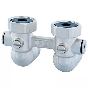 Узел подключения Hummel G3/4 угловой с ниппелями G1/2xG3/4, никелированный, выход для слива G1/4