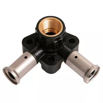 Водорозетка угловая ВР c черной заглушкой BP04 1/2", ПВДФ пресс, 16x1/2"x16 (40 мм), HENCO