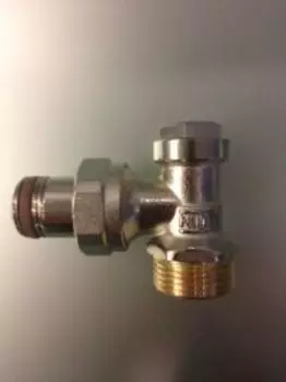 Запорный вентиль на обратку Oventrop Combi 4, угловой никелированный бронза/латунь 3/4 х 1/2, артикул 1090672, резьбовое соединение с самоуплотнение
