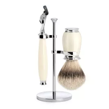 Бритвенный набор MUEHLE PURIST, смола, цвет слоновой кости, барсучий ворс высшей категории Silvertip, бритва Fusion