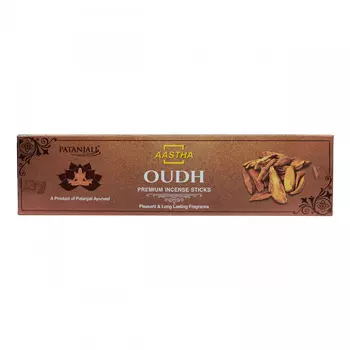 Аастха: ароматические палочки с Агаром (30 г), Aastha Oudh Premium Incense Sticks, произв. Patanjali