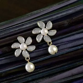 Aiyna Flower Pearl Drop Studs