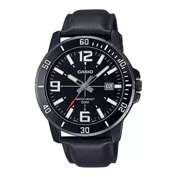 Аналоговые черные часы мужские, Black Analog Men's Watch, произв. Casio