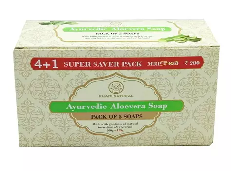 Аюрведическое мыло ручной работы с Алоэ вера: для увлажнения и восстановления кожи (5 шт), Ayurvedic Aloevera Soap Handmade, произв. Khadi Natural