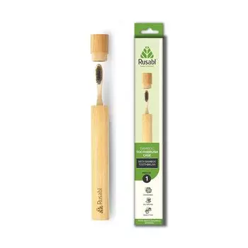 Бамбуковая биоразлагаемая зубная щетка в бамбуковом футляре, Bamboo biodegradable Toothbrush with Bamboo Case, произв. Rusabl