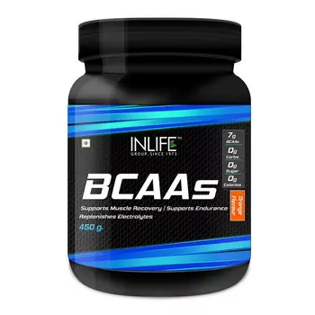 BCAA: аминокислотный комплекс со вкусом Апельсина (450 г), BCAAs Orange Flavour, произв. INLIFE