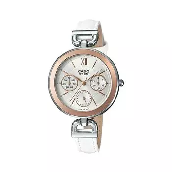 Белые женские часы с несколькими циферблатами, White Multi-Dial Women's Watch, произв. Casio