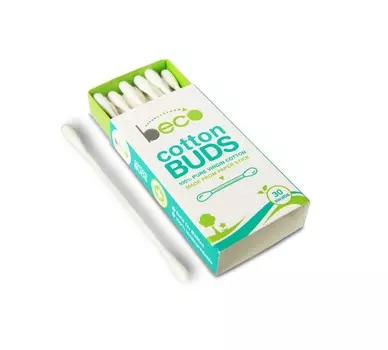Биоразлагаемые ватные палочки (15 шт), Cotton Buds with Paper Stick, произв. Beco