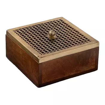 Большая деревянная шкатулка с металлической крышкой, Латунь, Wooden Brass Big Box, произв. John Molly Decor&Gifts