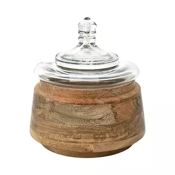 Большая деревянная шкатулка со стеклянной крышкой, Big Wooden Round Taper Box With Glass Lid, произв. John Molly Decor&Gifts