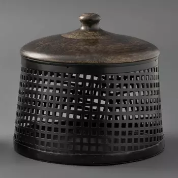 Большая круглая металлическая шкатулка с деревянной крышкой, Железо, Wooden Big Brass Box, произв. John Molly Decor&Gifts