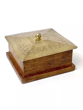 Большая квадратная шкатулка из дерева с металлической крышкой, Латунь, Big Wooden/iron SQ Box, произв. John Molly Decor&Gifts