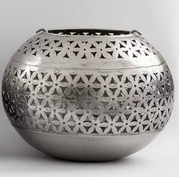 Большой круглый металлический подсвечник, Никель, Iron Nickel Handi Big, произв. John Molly Decor&Gifts