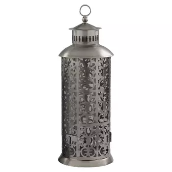 Большой металлический резной подсвечник-фонарь, Никель, Iron Nickel Lantern Big, произв. John Molly Decor&Gifts