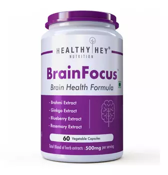 БрэйнФокус (60 кап, 500 мг), BrainFocus Natural Brain Health Formula for Memory & Focus, произв. HealthyHey