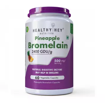 Бромелайн: натуральный пищеварительный фермент из Ананаса (60 кап, 500 мг, 2400 GDU/г), Pineapple Bromelain Natural Digestive Enzyme, произв. HealthyHey
