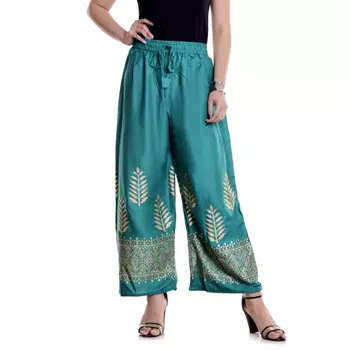 Брюки из вискозы с этническим принтом, Handprinted Rayon Pants Turquoise, Handmade, произв. MYINDIA