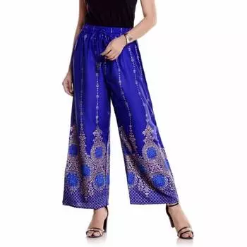 Брюки из вискозы с этническим принтом, Handprinted Rayon Pants Deep Blue, Handmade, произв. MYINDIA