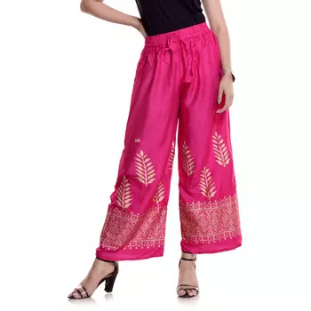 Брюки из вискозы с этническим принтом, Handprinted Rayon Pants Pink, Handmade, произв. MYINDIA