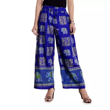 Брюки из вискозы с этническим принтом, Handprinted Rayon Pants Blue, Handmade, произв. MYINDIA