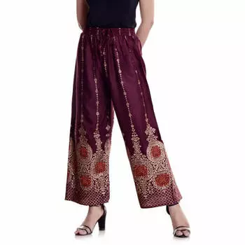 Брюки из вискозы с этническим принтом, Handprinted Rayon Pants Vinous, Handmade, произв. MYINDIA