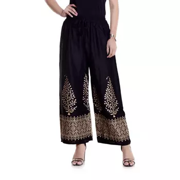 Брюки из вискозы с этническим принтом, Handprinted Rayon Pants Black, Handmade, произв. MYINDIA
