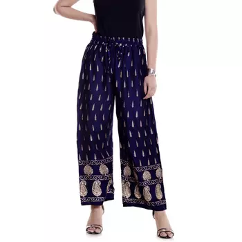 Брюки из вискозы с этническим принтом, Handprinted Rayon Pants Dark Blue, Handmade, произв. MYINDIA