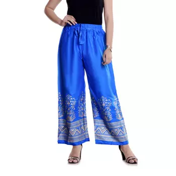 Брюки из вискозы с этническим принтом, Handprinted Rayon Pants Light Blue, Handmade, произв. MYINDIA