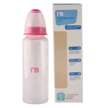 Бутылочка для кормления с узким горлышком розового цвета (250 мл), Narrow Neck Baby Feeding Bottle Pink, произв. Mothercare