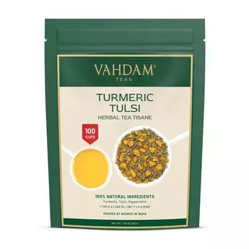 Чай из Куркумы и Тулси (100 г), Turmeric Tulsi Herbal Tea Tisane, произв. VAHDAM