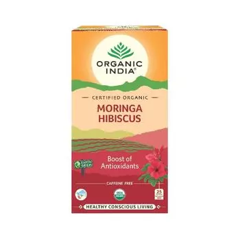 Чай из Моринги и Гибискуса (25 пак, 2 г), Moringa Hibiscus Tea, произв. Organic India
