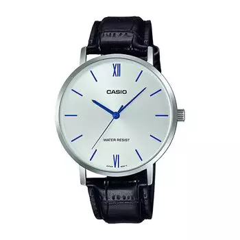 Часы мужские с кожаным черным ремешком, Black Leather Men's Watch, произв. Casio