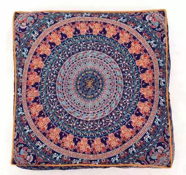 Чехол для напольной подушки, Floor Pillow Cover Blue With Orange, Handmade, произв. MYINDIA
