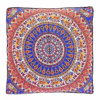 Чехол для напольной подушки, Floor Pillow Cover Red and Blue Mandala, Handmade, произв. MYINDIA
