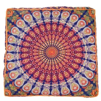 Чехол для напольной подушки, Floor Pillow Cover Blue With Red, Handmade, произв. MYINDIA