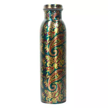 Черная медная расписанная бутылка (900 мл), Black Copper Painted Bottle, произв. MYINDIA