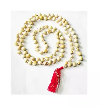 Чётки из белых семян Чёточника Молитвенного, Chirmi Gunja Mala Natural White, произв. Kalyan Puja