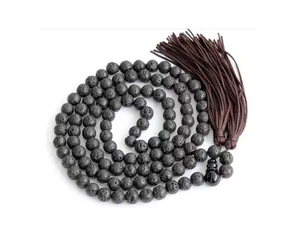 Чётки из Чёрного Лавового Камня, Black Lava Stone Mala For Shani & Root Chakra, произв. Kalyan Puja