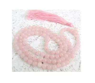 Чётки из Розового Кварца, Rose Quartz Gemstone Mala Rosary, произв. Kalyan Puja