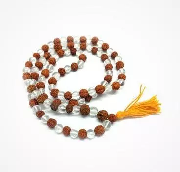 Чётки из Рудракши и Кварца (108 шариков), Rudraksha Sphatik Mala (108 beads), произв. Kalyan Puja