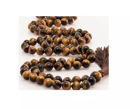 Чётки из Тигрового Глаза (108 шариков), Tiger Eye Mala - Original Stone, произв. Kalyan Puja