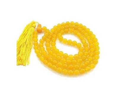 Чётки из Жёлтого Агата: для гармонизации Брихаспати (108 шариков), Yellow Hakik (Agate) Mala For Brihaspati, произв. Kalyan Puja