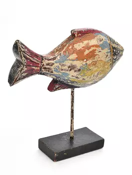 Декоративная деревянная рыбка на подставке, Wooden/Iron Fish On Stand, произв. John Molly Decor&Gifts